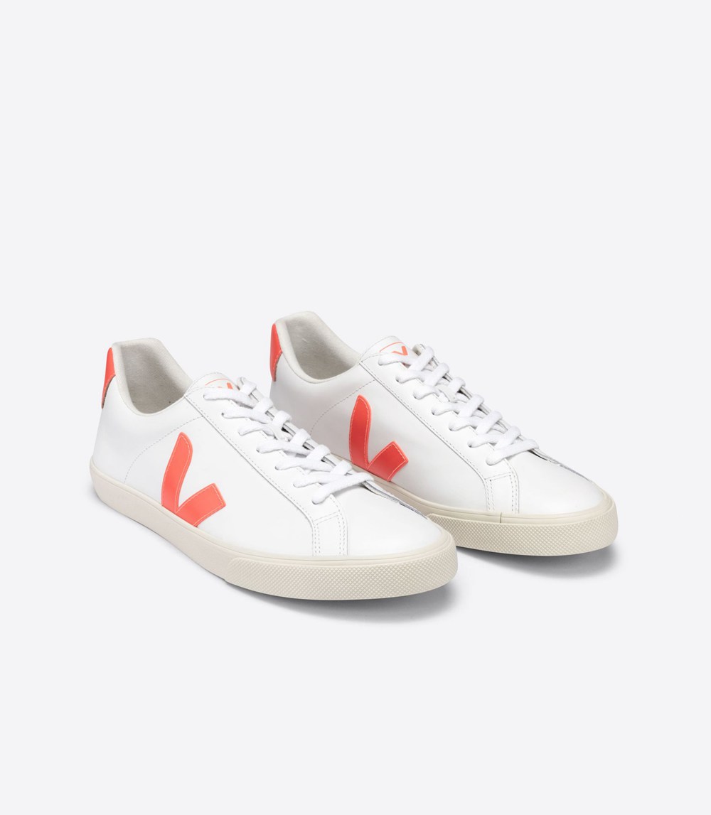 Veja Sneakers Mens - Esplar Leather - White/Orange - 1865SZFEB